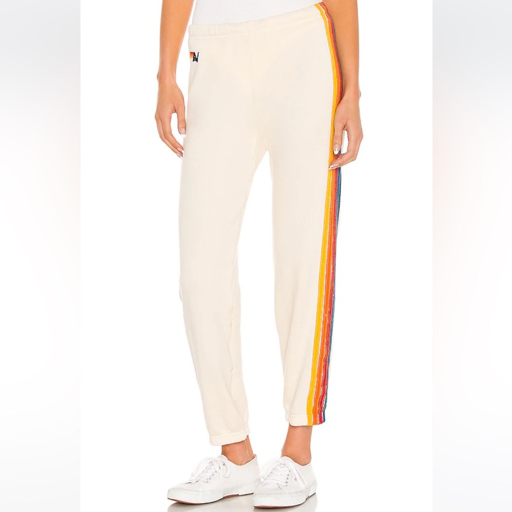 Aviator Nation 5 Stripe Sweatpant in Vintage White